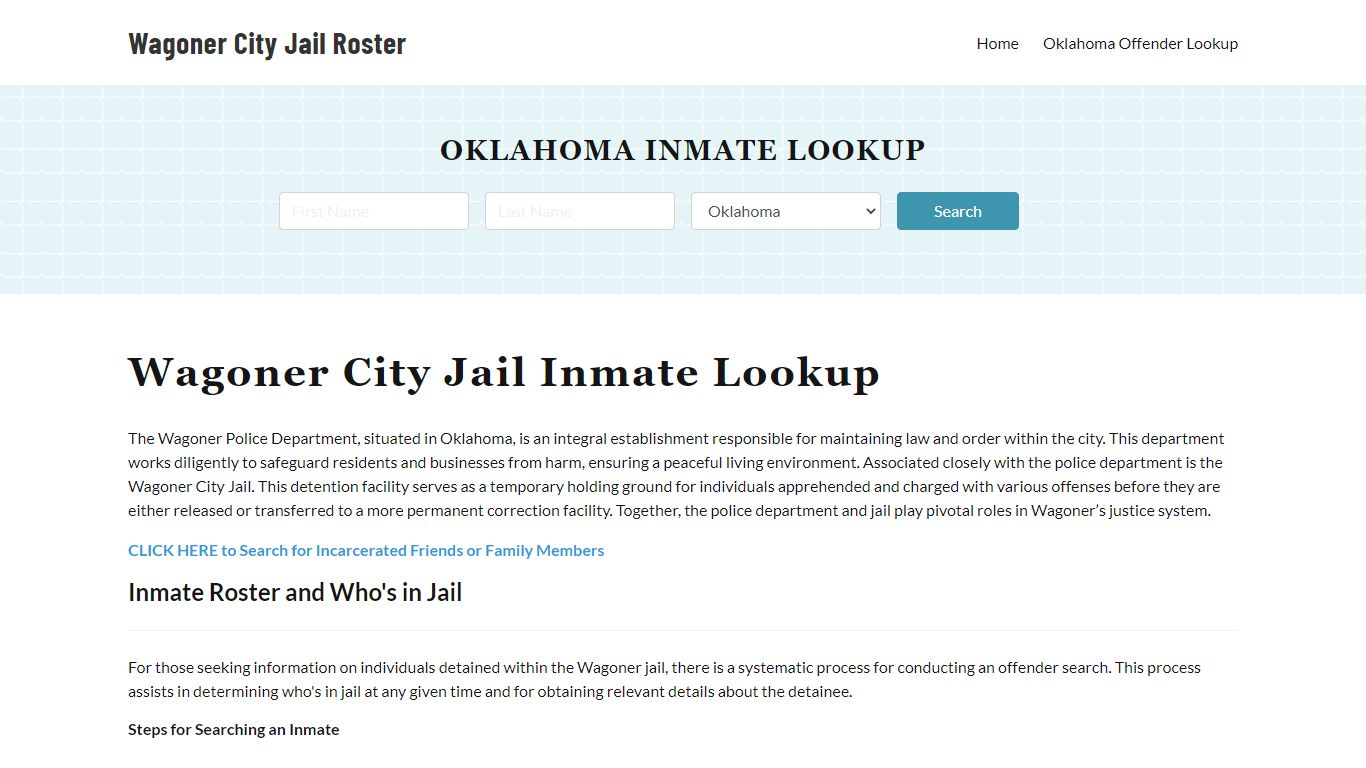 Wagoner Police Department & City Jail, OK Inmate Roster, Arrests, Mugshots